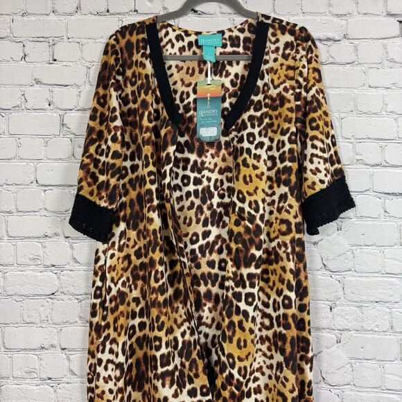 NWT Kate Landry Zip Front Caftan Beach Dress Novelle Peach Animal Print - Picture 8 of 11